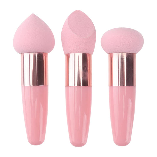 3Pcs Makeup Sponge Beauty Foundation Blending Sponge Makeup Sponge Wedge Foundation Sponges With Handle Cosmetic Blender Professional Beauty Sponge Blender