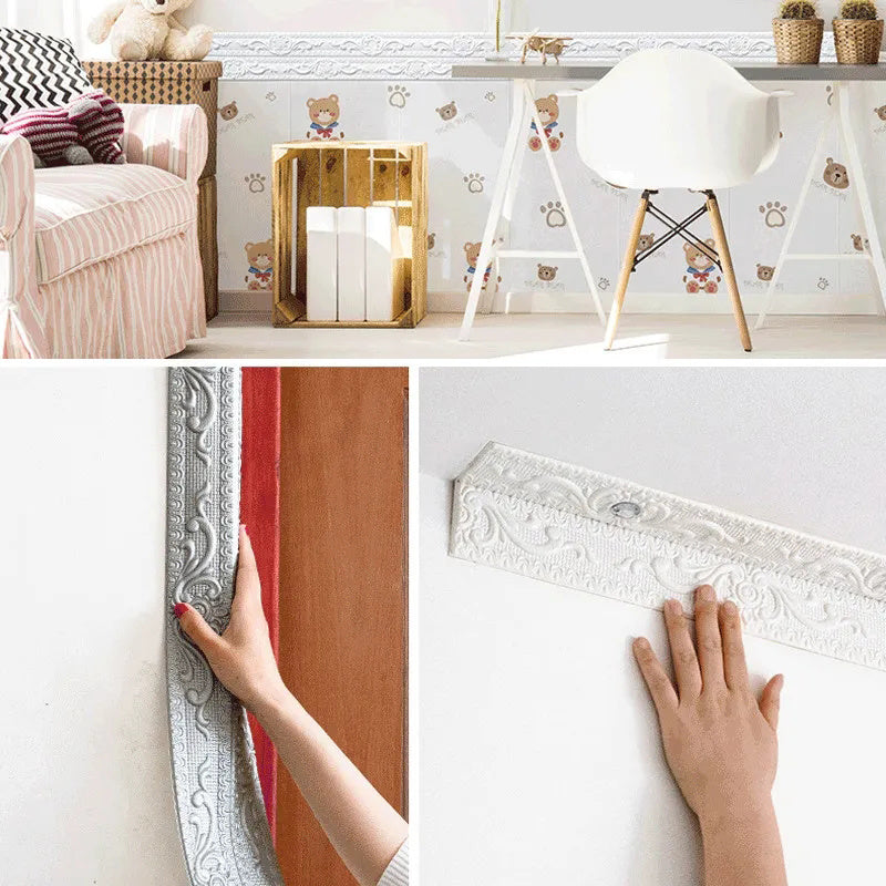 3.14in*32.8ft 3D Foam Wall Skirting Line Self-adhesive Wall Waist Line Waterproof Decorative Wall Sticker Border Wall,Home Decoration