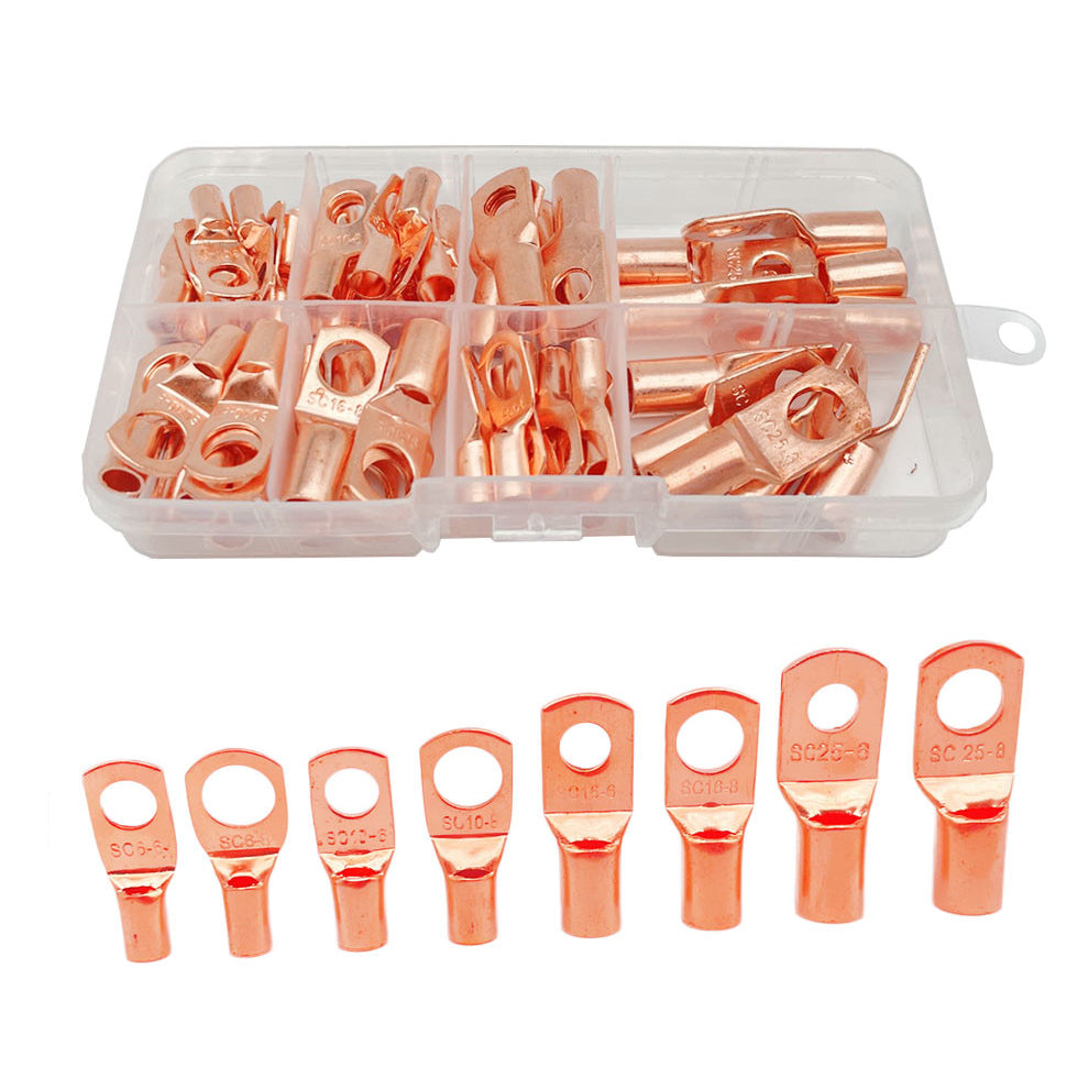 60PCS Car Auto Copper Ring Terminal Wire Crimp Connector Kit - SC6-6 SC10-8 SC16-8 SC25-8 Assortment Bare Cable Battery Terminals Soldered Connectors