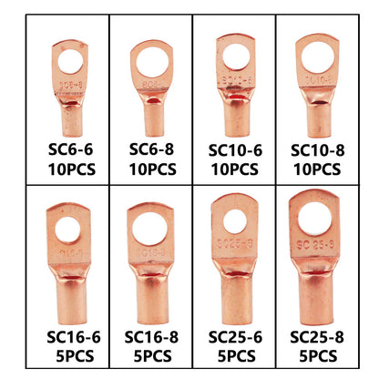 60PCS Car Auto Copper Ring Terminal Wire Crimp Connector Kit - SC6-6 SC10-8 SC16-8 SC25-8 Assortment Bare Cable Battery Terminals Soldered Connectors