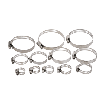 60pcs 7 Sizes Stainless Steel Adjustable Hose Clamps - Fuel Line Worm Clips & American Hoop Snap Clamps