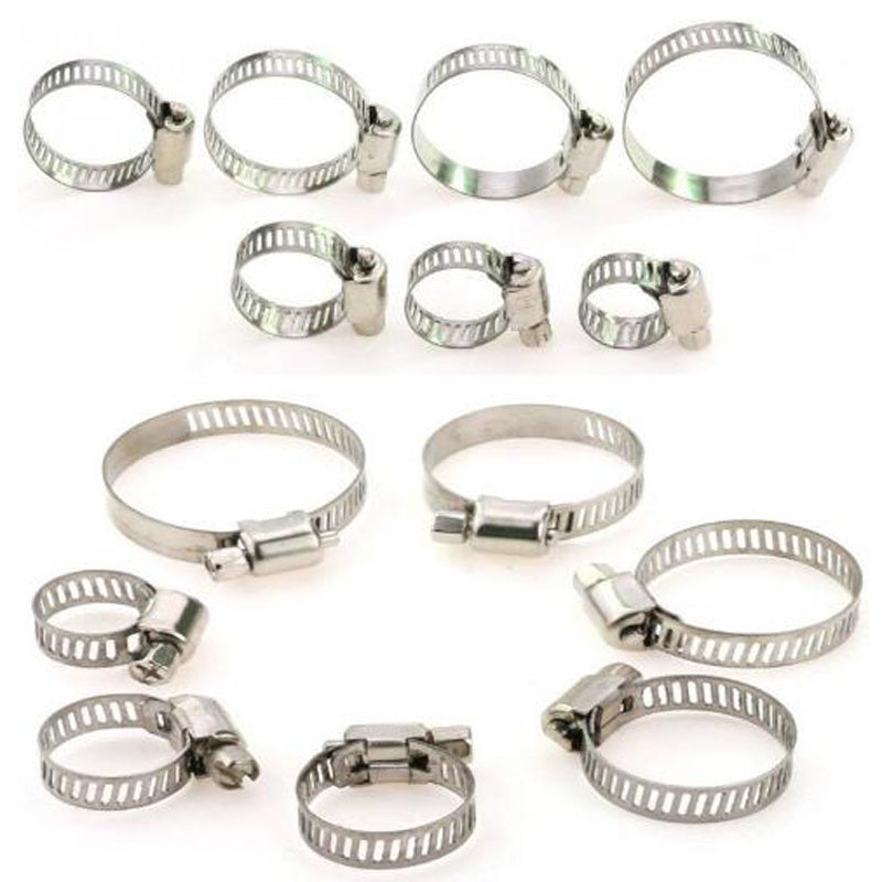 60pcs 7 Sizes Stainless Steel Adjustable Hose Clamps - Fuel Line Worm Clips & American Hoop Snap Clamps