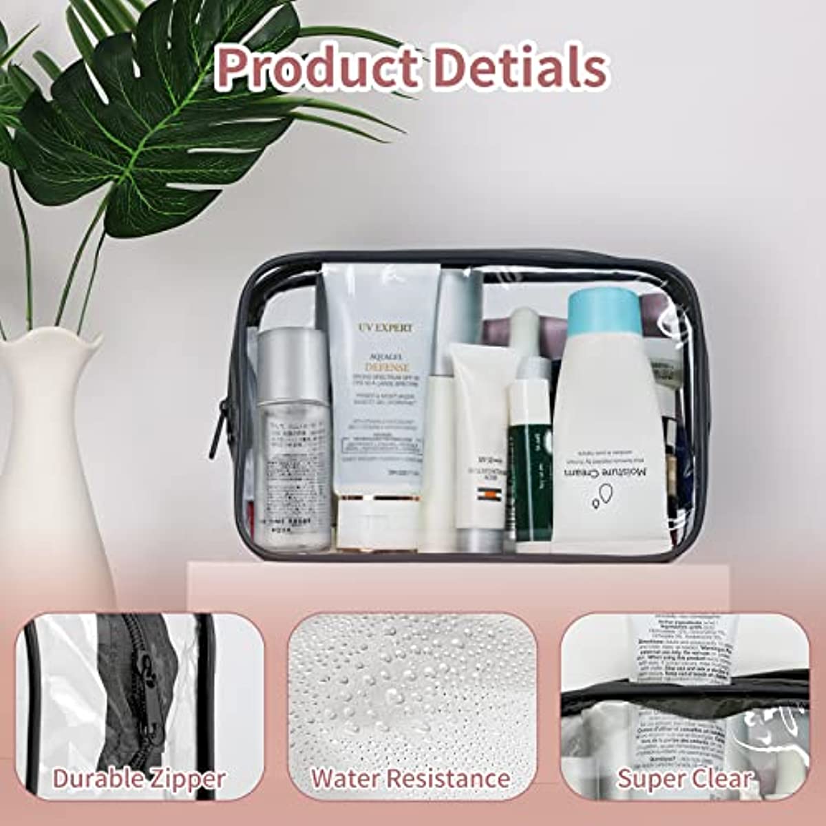 2 pcs Travel-Friendly Clear Makeup Bags with Zippers - Organize and Protect Your Cosmetics on the Go