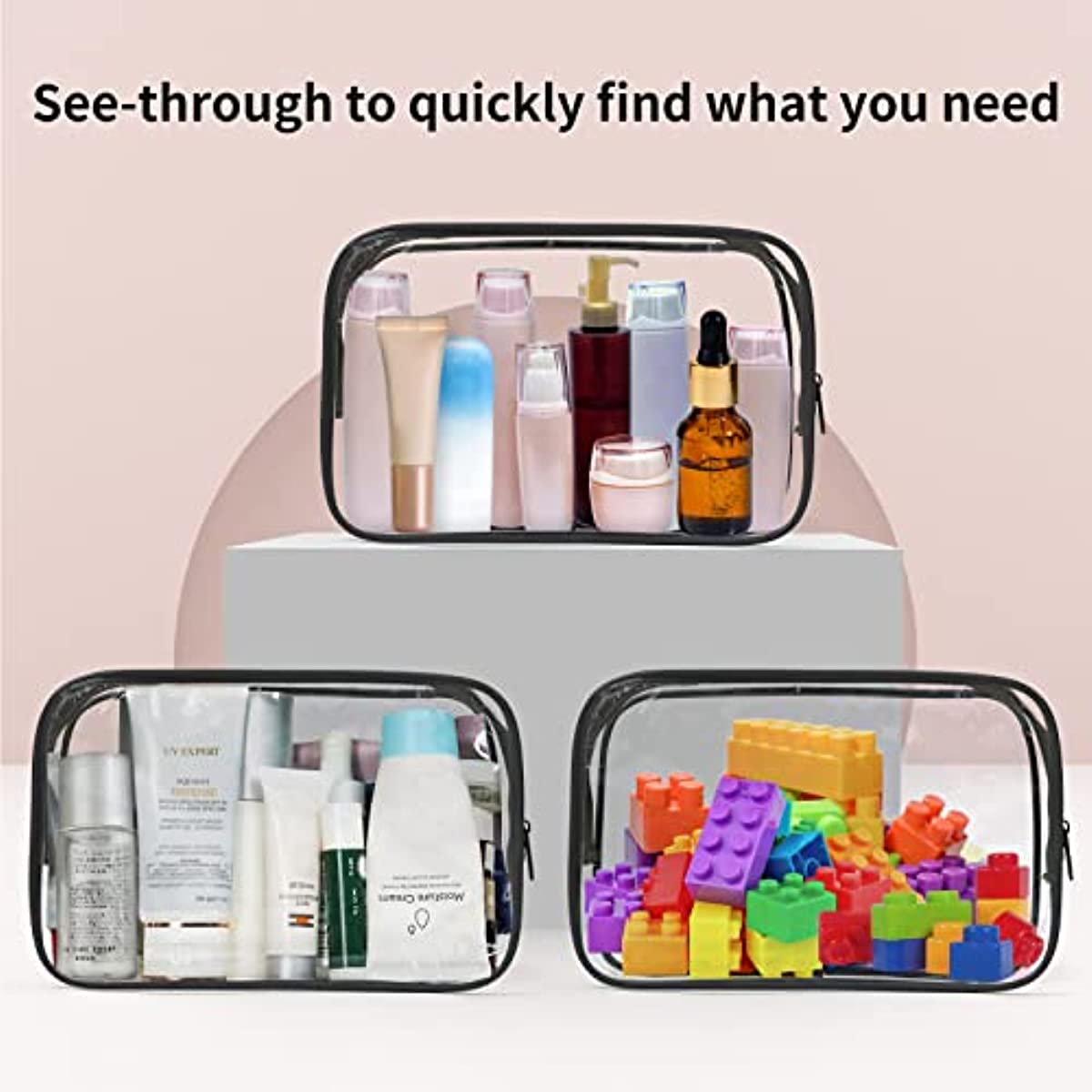 2 pcs Travel-Friendly Clear Makeup Bags with Zippers - Organize and Protect Your Cosmetics on the Go