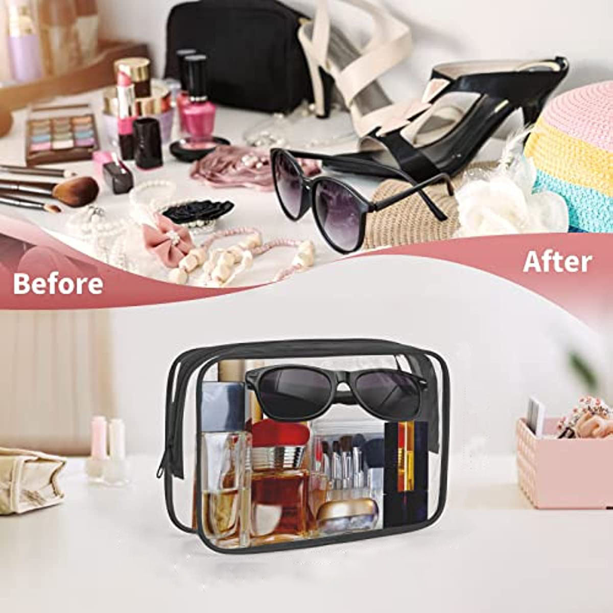 2 pcs Travel-Friendly Clear Makeup Bags with Zippers - Organize and Protect Your Cosmetics on the Go