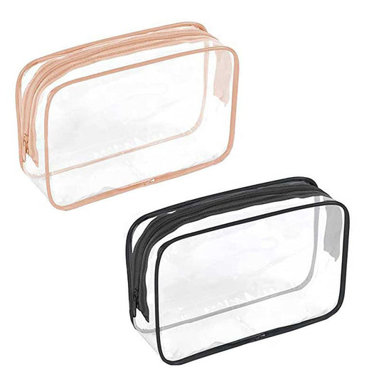 2 pcs Travel-Friendly Clear Makeup Bags with Zippers - Organize and Protect Your Cosmetics on the Go