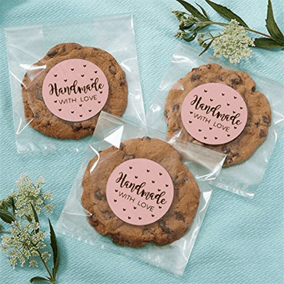 500pcs/set "Handmade With Love" Kraft Paper Stickers 25mm Round Adhesive Labels Baking Wedding Party Decoration Mother's Day Gift