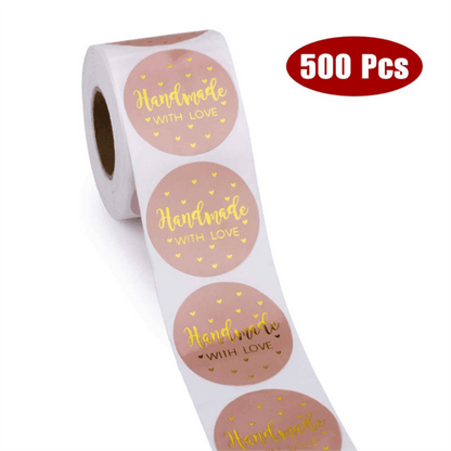 500pcs/set "Handmade With Love" Kraft Paper Stickers 25mm Round Adhesive Labels Baking Wedding Party Decoration Mother's Day Gift