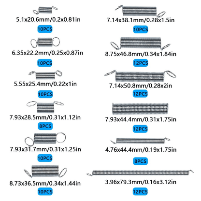 Assortiment de ressorts en acier zingué de 200 pièces – Ressorts de compression et d'extension pour matériel électrique 