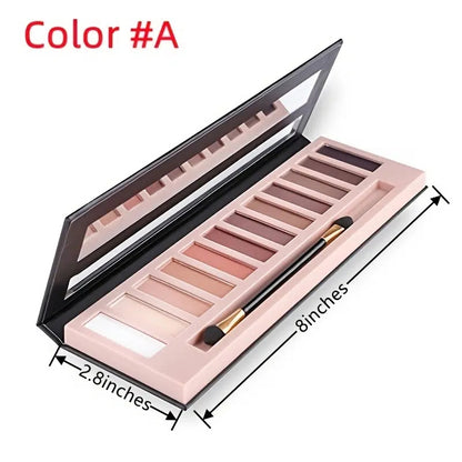 12-Color Natural Nude Eyeshadow Palette with Matte Finish, Portable Set & Mirror - Eye Cosmetic Tools & Brush Included!