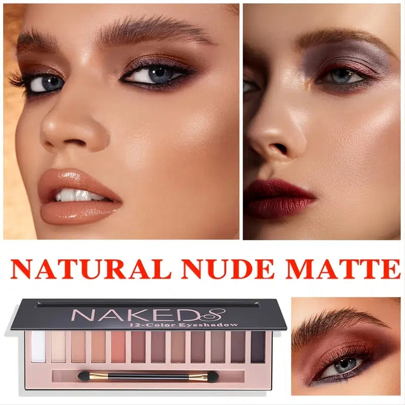 12-Color Natural Nude Eyeshadow Palette with Matte Finish, Portable Set & Mirror - Eye Cosmetic Tools & Brush Included!