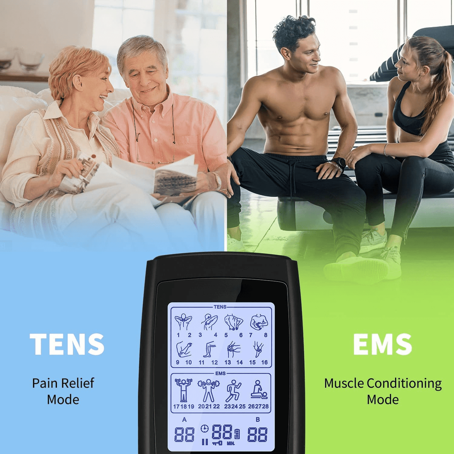 TENS EMS Unit 28 Mode 40 Intensity Muscle Stimulator For Pain Relief Therapy, Dual Channel Rechargeable TENS Machine