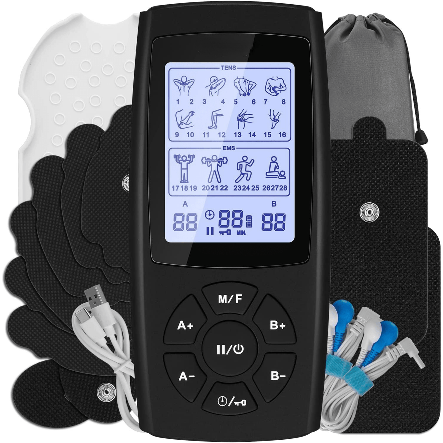 TENS EMS Unit 28 Mode 40 Intensity Muscle Stimulator For Pain Relief Therapy, Dual Channel Rechargeable TENS Machine