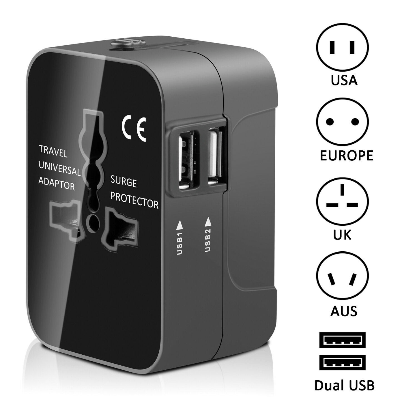 Universal Travel Plug Adapter with 2 USB Ports: Charge Your Devices Anywhere in the World!