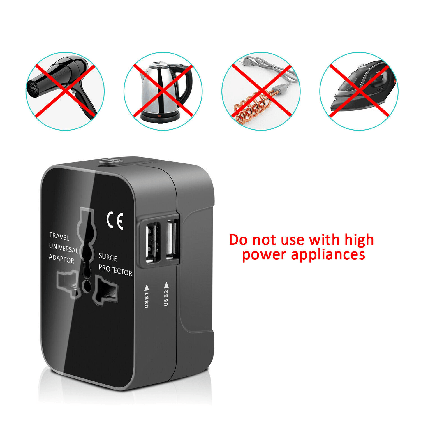 Universal Travel Plug Adapter with 2 USB Ports: Charge Your Devices Anywhere in the World!