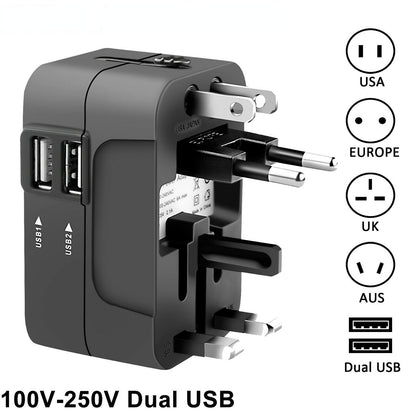 Universal Travel Plug Adapter with 2 USB Ports: Charge Your Devices Anywhere in the World!