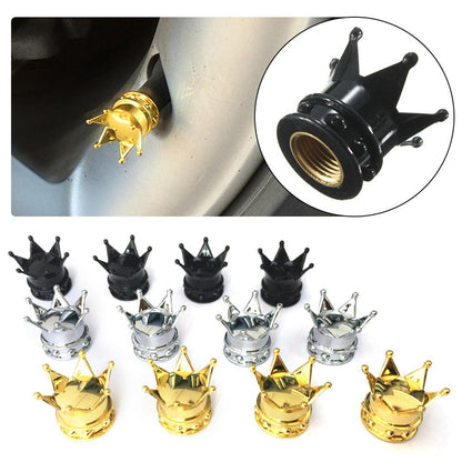 4pcs Creative Kings Crown Tyre Tire Wheel Valve Stem Caps - Car Bling Accessories for a Stylish Look!