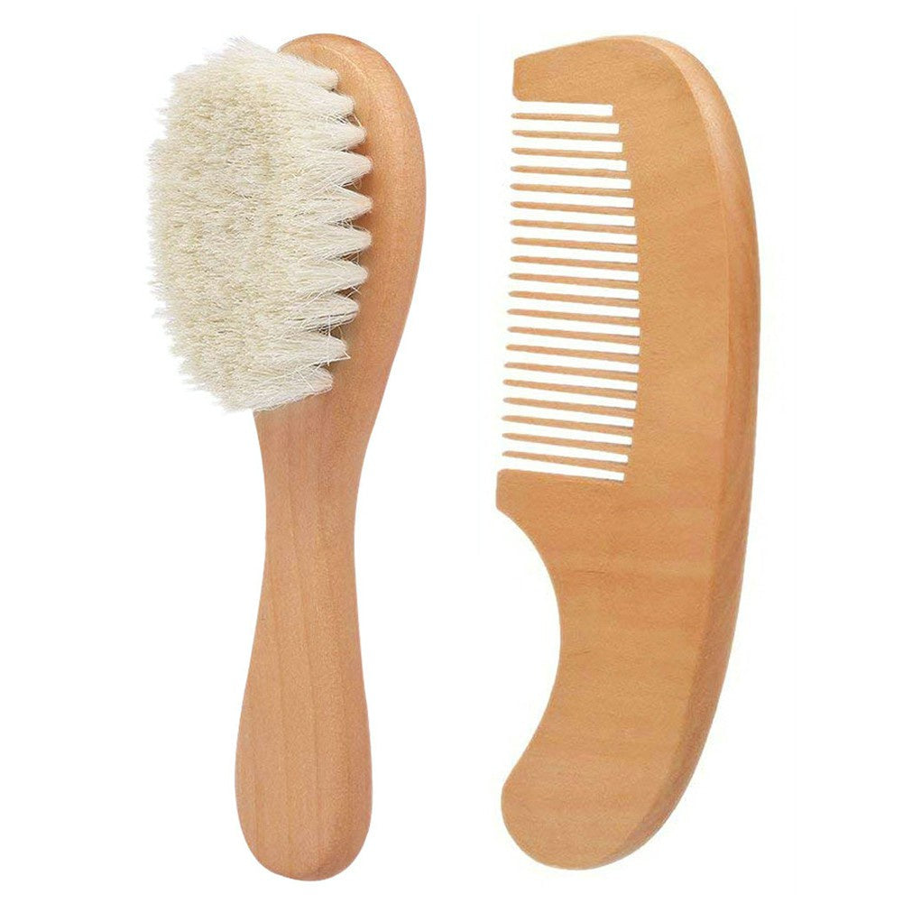 Ensemble de peignes et brosses à cheveux doux pour bébé, avec manche en bois, masseur confortable pour nouveau-nés, 2 pièces/kit 