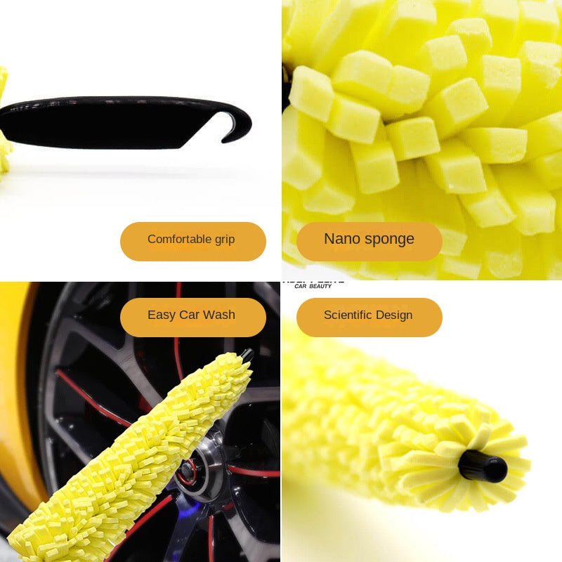 1pc Car Sponge Wheel Cleaning Brush - Multifunctional Car Wash Tool Brush - Steel Bell Brush for Cleaning Wheels