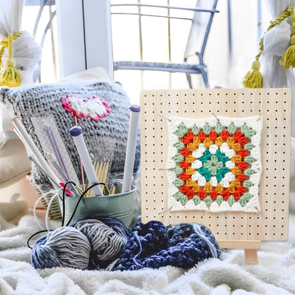 1 tablero de ganchillo, tablero de bloqueo de madera hecho a mano con 20 piezas de pasador de varilla de acero inoxidable, tablero de bloqueo de madera hecho a mano para tejer crochet, regalo para los amantes del crochet de tejer Granny Square 