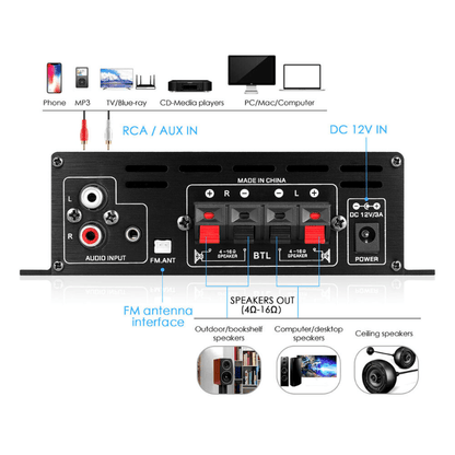 Mini amplificateur de puissance HIFI BT 800 W à 2 canaux : obtenez un son de haute qualité pour la maison ou la voiture ! 