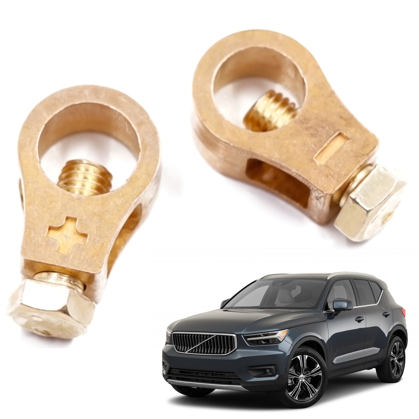 1 Pair of Car Battery Copper Terminal Wire Cable Clamps - Quick Post Terminal Connectors for Positive & Negative Electric Connections.