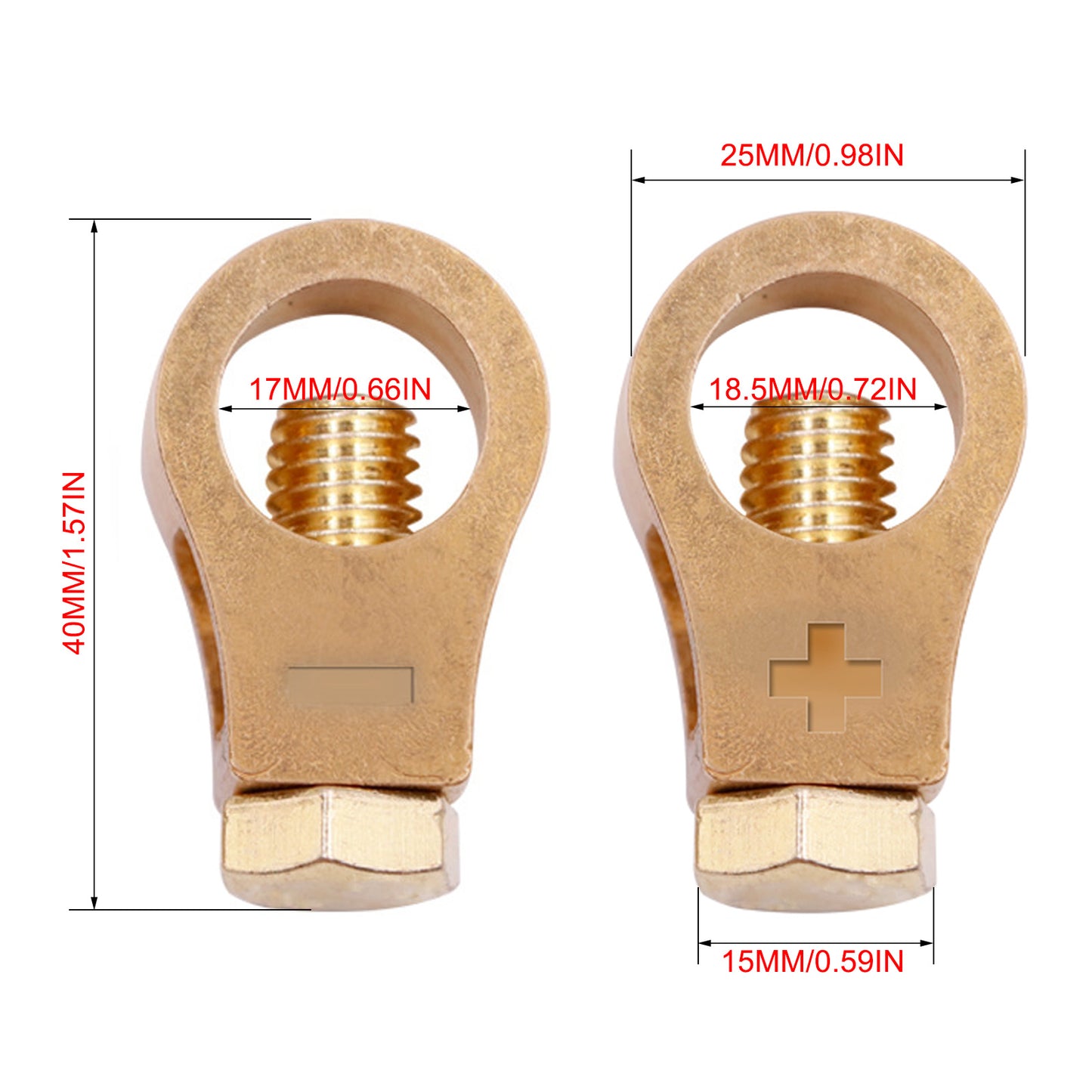 1 Pair of Car Battery Copper Terminal Wire Cable Clamps - Quick Post Terminal Connectors for Positive & Negative Electric Connections.