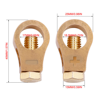 1 Pair of Car Battery Copper Terminal Wire Cable Clamps - Quick Post Terminal Connectors for Positive & Negative Electric Connections.