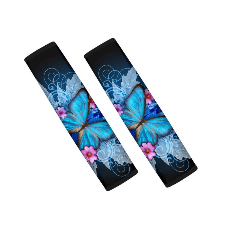 2pcs Blue Butterfly Car Seat Belt Covers, Adult And Child Shoulder Belt Covers, And Seat Belt Shoulder Pads