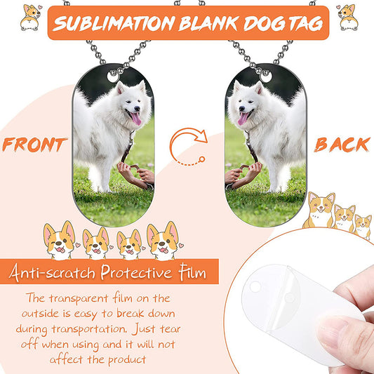 31pcs Sublimation Dog Tag Pendants - Double Sided Blank Stamping Tags for DIY Crafts & Message Necklaces