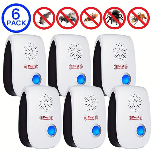 6pack Ultrasonic Insect Repellers, Ultrasonic Pest Repeller, Dual Horn Ultrasonic Mosquito Repellent, Indoor Pest Control, Electronic Insect Repellent, For Home, Kitchen And Warehouse