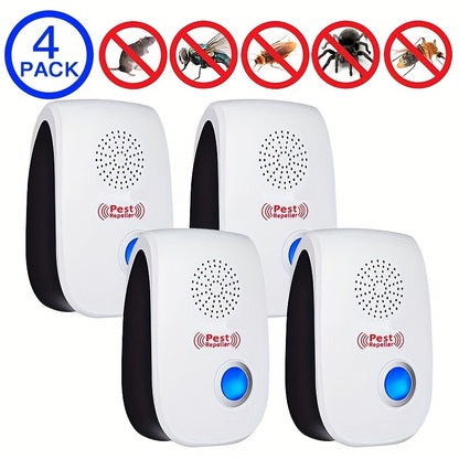 4pack Ultrasonic Insect Repellers, Ultrasonic Pest Repeller, Double Horn Ultrasonic Mosquito Repeller, Indoor Pest Control, Electronic Repellent, For Home, Kitchen And Warehouse