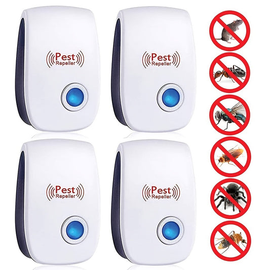 4pack Ultrasonic Pest Repeller - Effective Indoor Pest Control for Home, Kitchen, Office, Hotel, and Warehouse - Mosquito and Rat Repellent