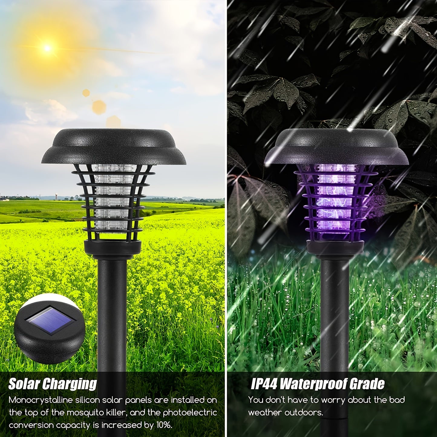 1pc/2pcs Solar Bug Zapper Outdoor Lights, Solar Powered Zapper Lamp,Insect Repellers, Pest Repeller, For Indoor And Outdoor Use