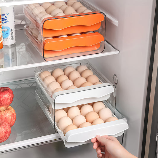 32-Compartment Egg Storage Box - Stackable, Transparent, Refrigerator-Friendly Stackable Egg Tray for Home Kitchens