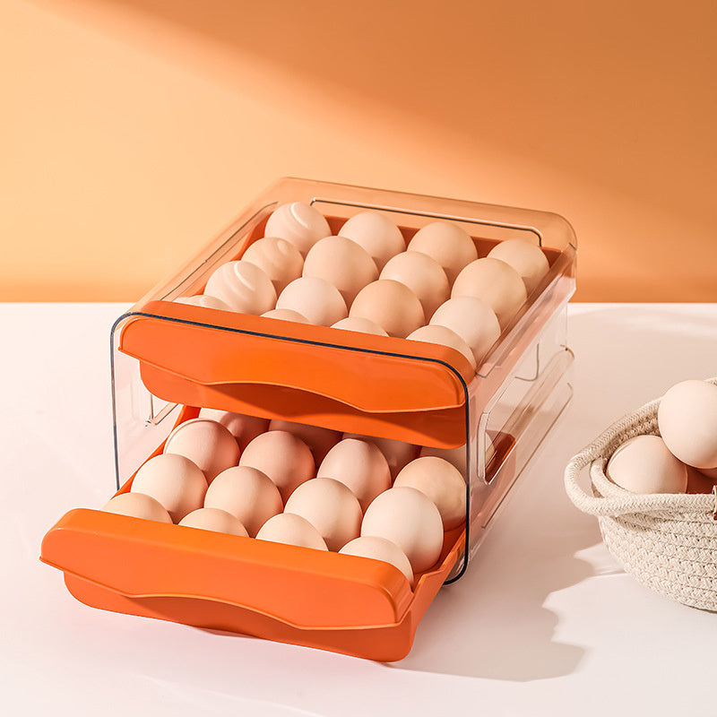 32-Compartment Egg Storage Box - Stackable, Transparent, Refrigerator-Friendly Stackable Egg Tray for Home Kitchens