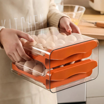 32-Compartment Egg Storage Box - Stackable, Transparent, Refrigerator-Friendly Stackable Egg Tray for Home Kitchens