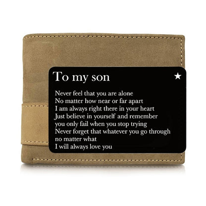 To My Son Wallet Insert Card Engraved Aluminum Alloy Wallet Card, Inspirational Gift For Son, I Will Always Love You Wallet Card From Dad Mom