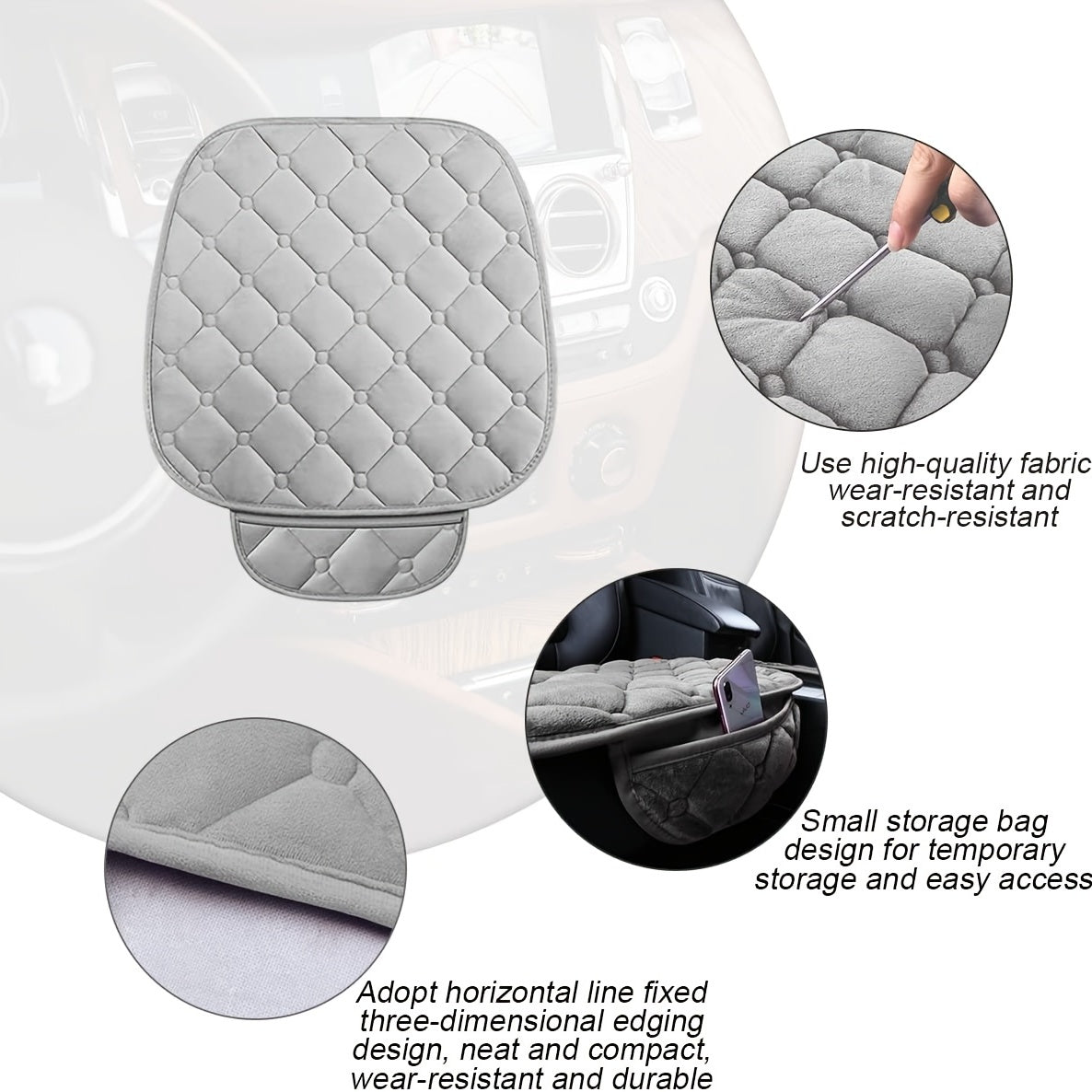 3pcs Car Seat Cushion, Non-Slip Rubber Bottom With Storage Pouch, Comfortable Memory Silk Cotton, Car Seat Pad Universal