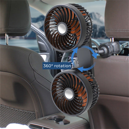 12V / 24V Portable Car Twin Head Fan USB Dual Fan Rear Seat Fan Baby Car Cooling Fan Low Noise Radiator Fan Car Ventiliator 360 Degrees Free Rotation