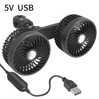 12V / 24V Portable Car Twin Head Fan USB Dual Fan Rear Seat Fan Baby Car Cooling Fan Low Noise Radiator Fan Car Ventiliator 360 Degrees Free Rotation