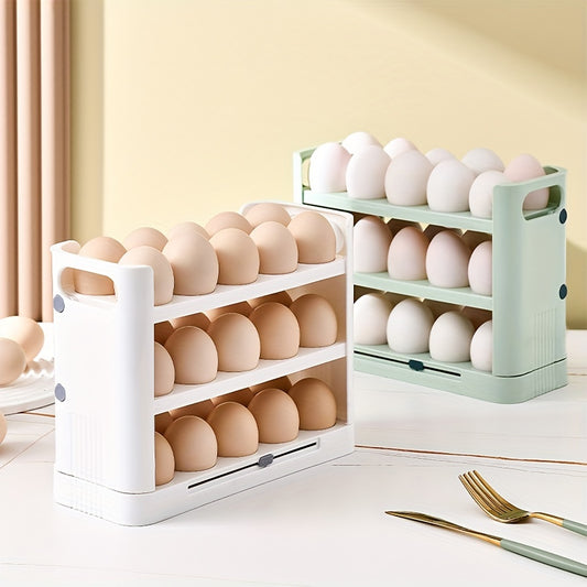 1pc Flippable Egg Holder For Refrigerator, 3 Layer Egg Storage Container For Refrigerator Side Door, Egg Storage 30 Count, Kitchen Accessories