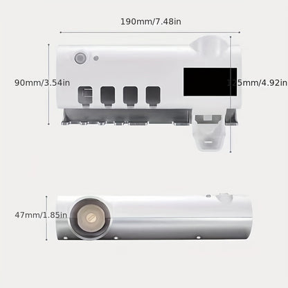 UV-Free Smart Toothbrush Disinfector with Automatic Squeeze Toothpaste Dispenser and Wall Mounted Holder