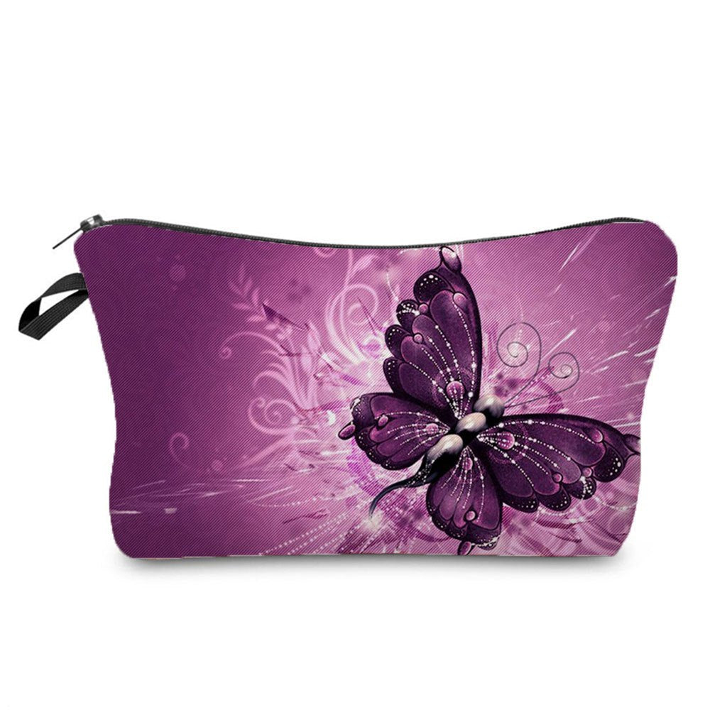 Stylish Butterfly Pattern Makeup Bag - Foldable Cosmetic Bag with Zipper for Toiletries and Travel