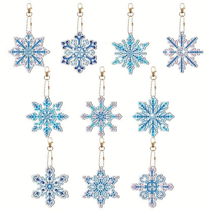 10 Pcs Sparkling Snowflake Diamond Painting Keychains - Handmade Christmas Ornaments Kits for Winter Decoration