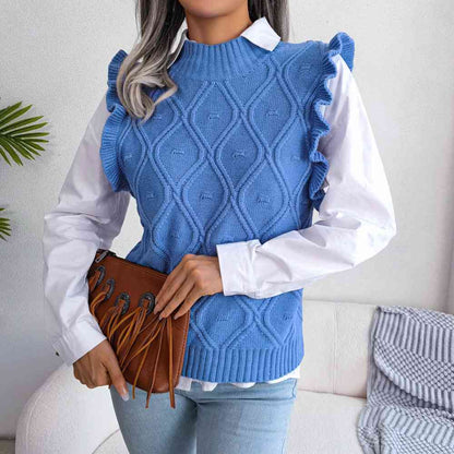 Ruffle Shoulder Ribbed Trim Sweater Vest