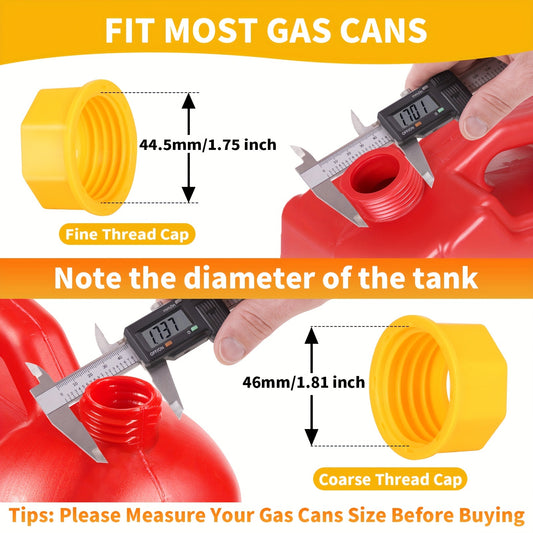 (2kit-Yellow) Gas Can Spout Replacement Kit with Long Stem Funnel and Anti-Splash Plastic Funnel - Includes 4 Screw Collar Caps