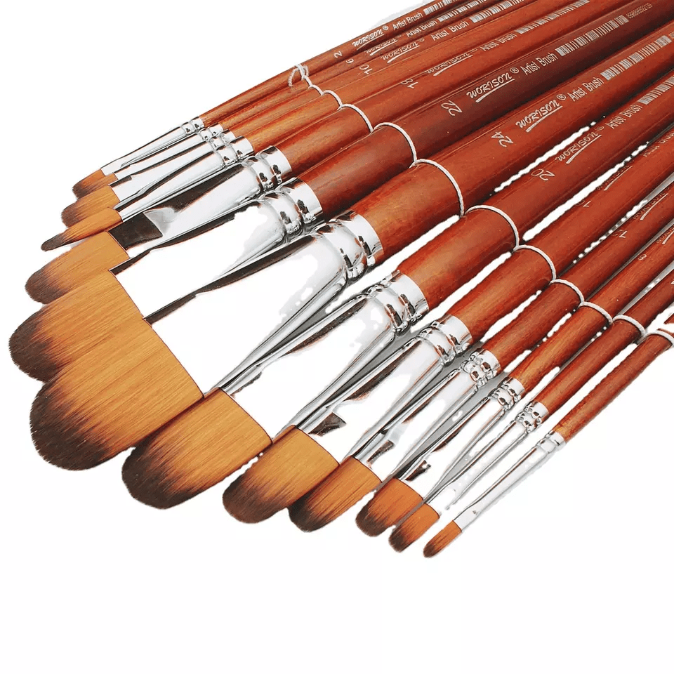 13pcs/Set Artist Filbert Shape Nylon Oil Paint Brush Set - Perfect for Professional Painting!