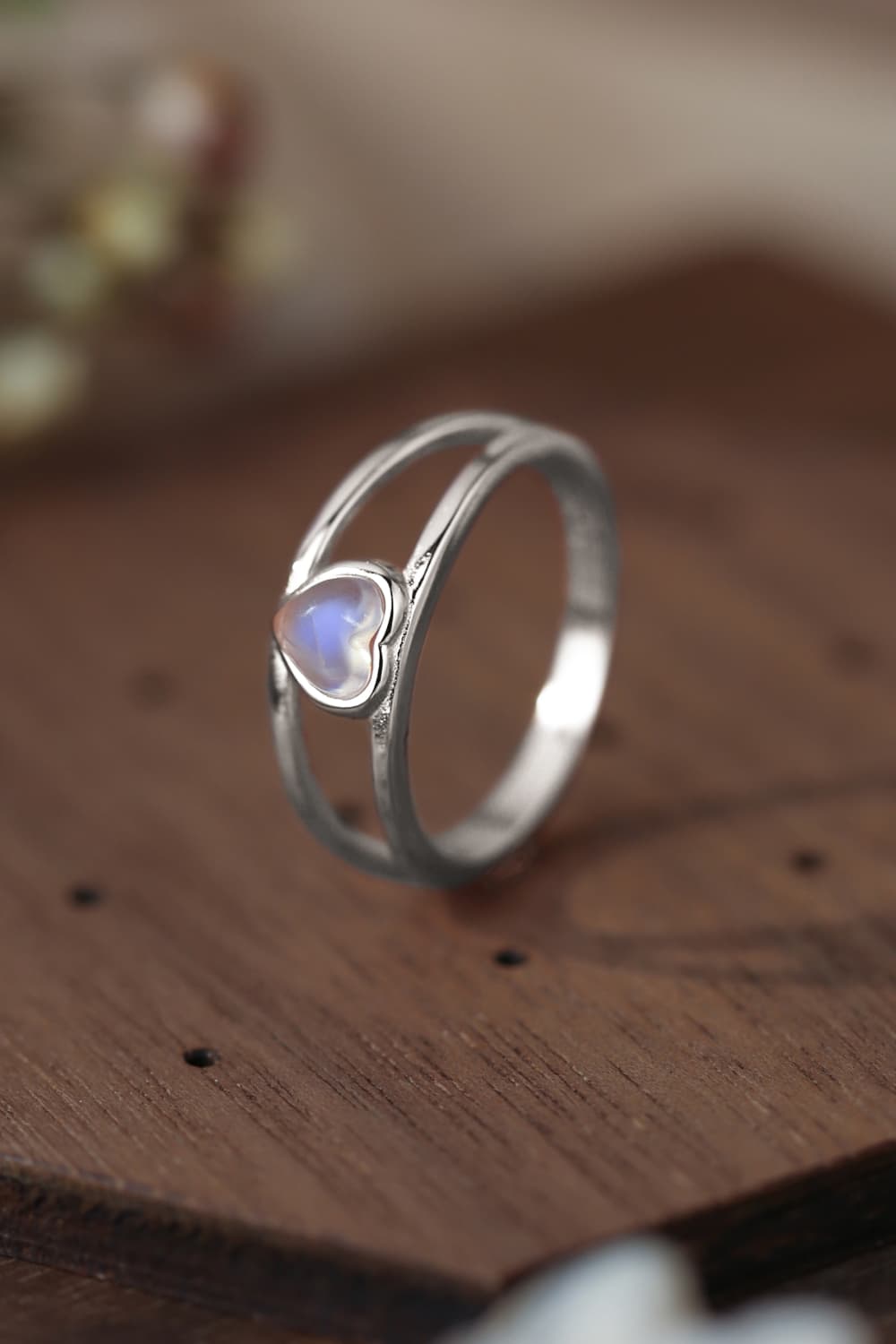 Bague en argent sterling 925 coeur pierre de lune