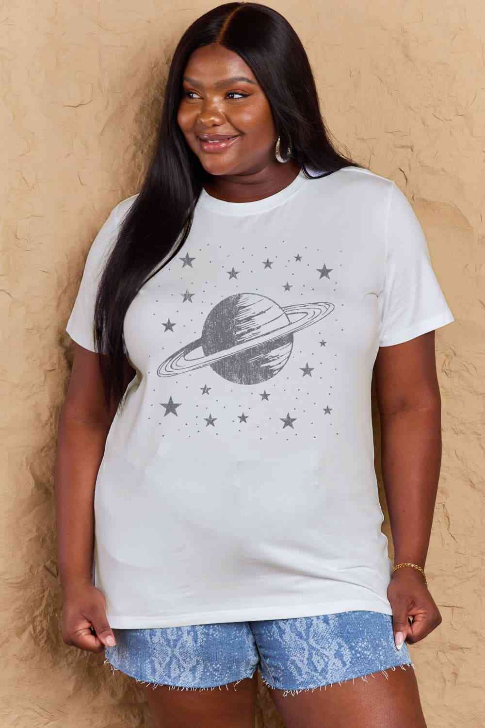 T-shirt en coton avec image Planet, taille réelle, Simply Love